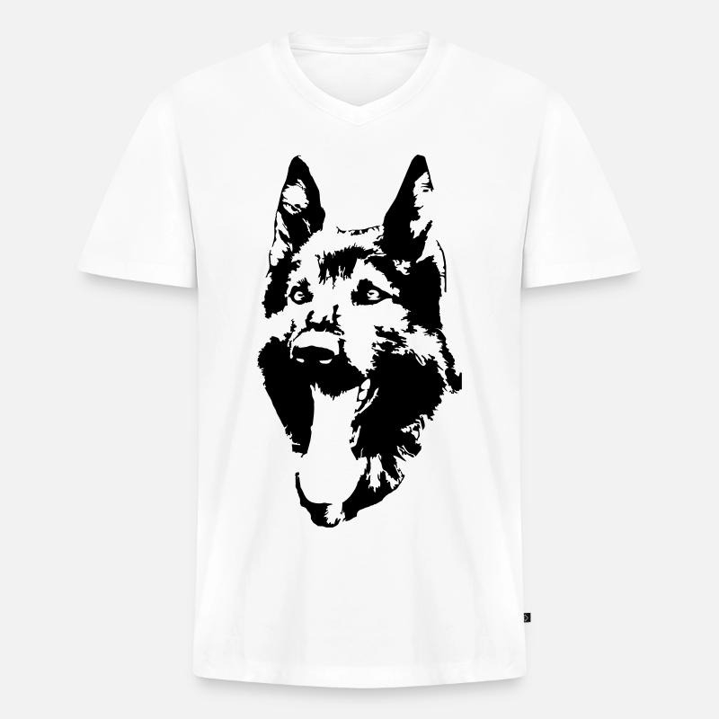 Deutscher Schäferhund Kopf - Männer Premium Bio T-Shirt mit V-Ausschnitt - Weiß