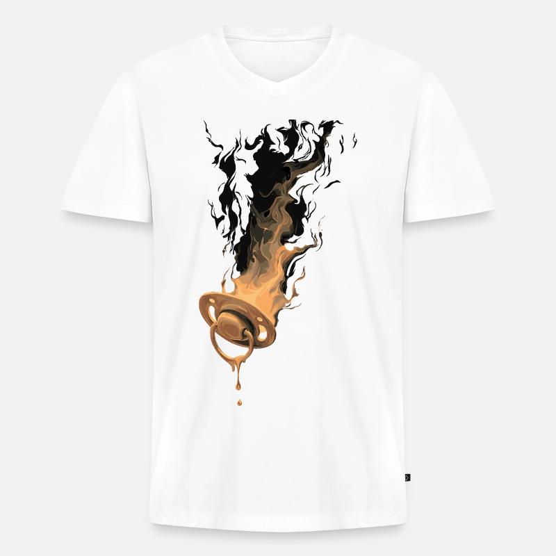 Brennender Schnuller - Männer Premium Bio T-Shirt mit V-Ausschnitt - Weiß