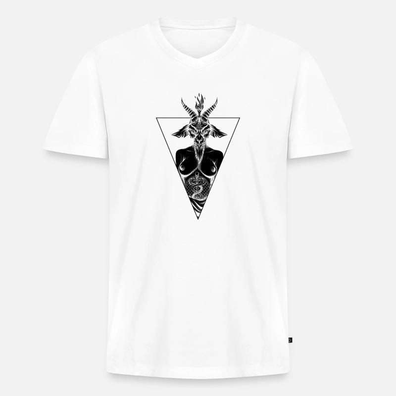 Dämonische Baphomet-Ziege - Männer Premium Bio T-Shirt mit V-Ausschnitt - Weiß