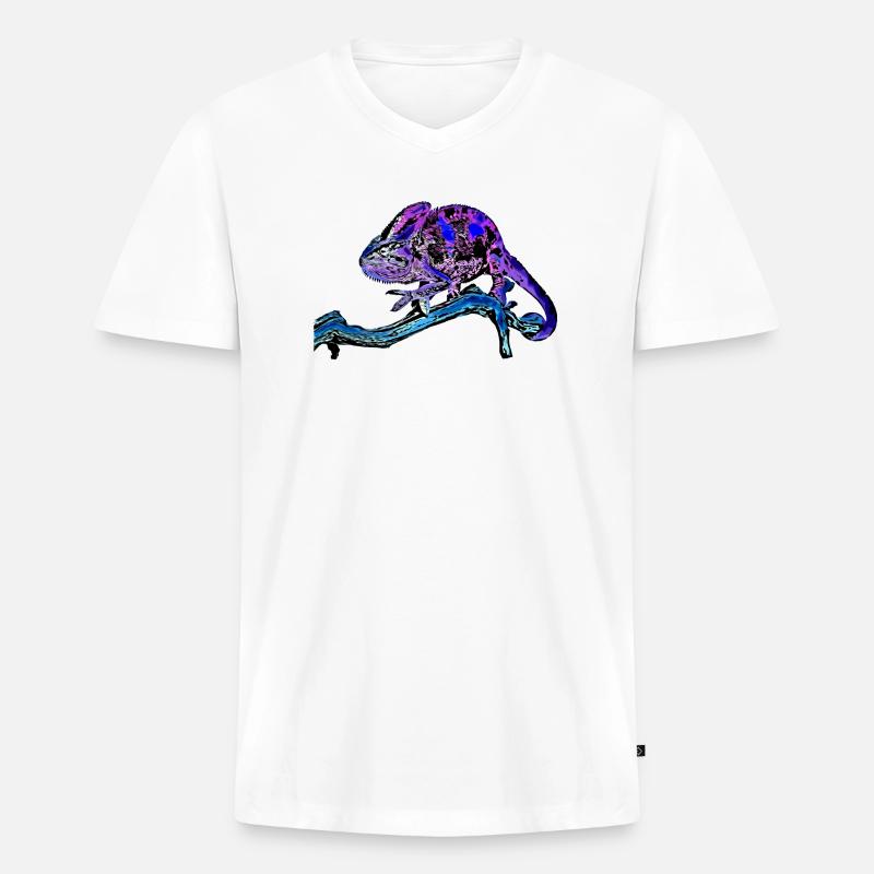 Chamäleon - Männer Premium Bio T-Shirt mit V-Ausschnitt - Weiß
