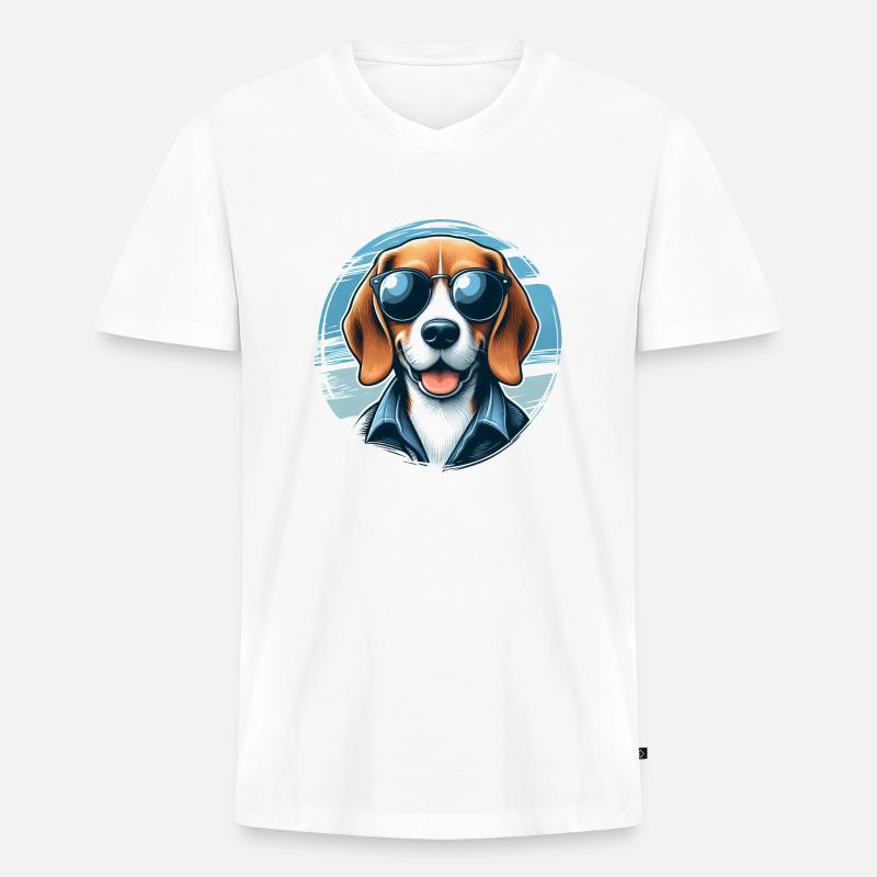 Beagle Das Modell - Männer Premium Bio T-Shirt mit V-Ausschnitt - Weiß