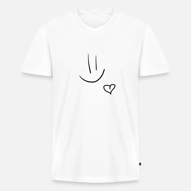 Smiley Herz - Männer Premium Bio T-Shirt mit V-Ausschnitt - Weiß