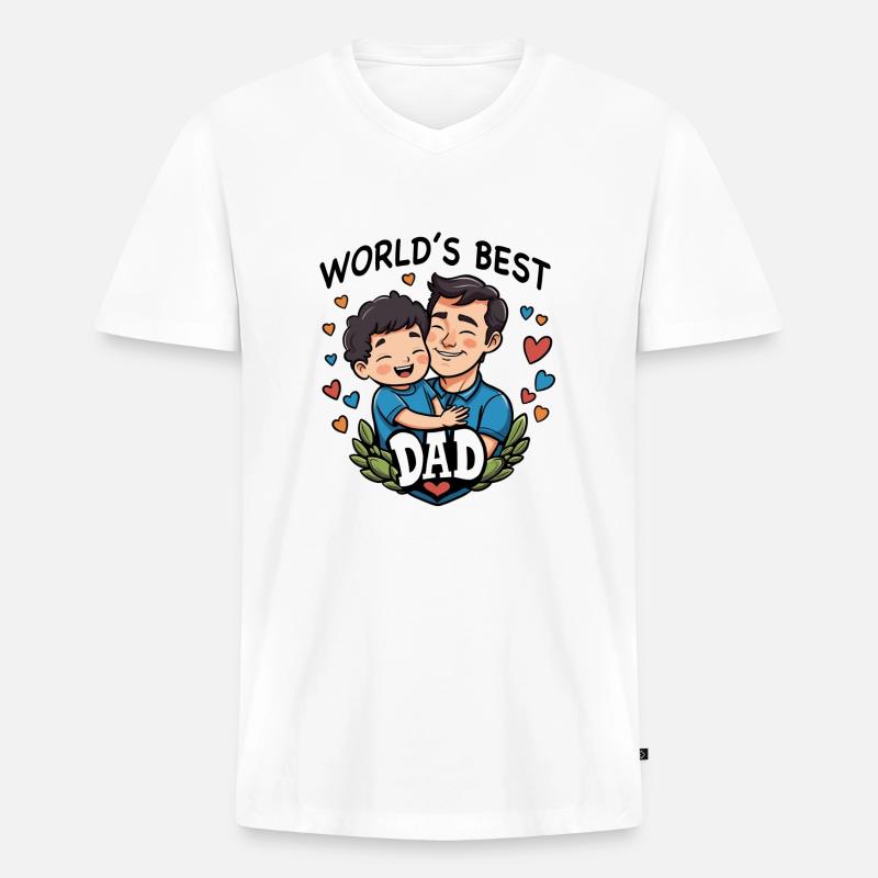 Worldś best Dad - Männer Premium Bio T-Shirt mit V-Ausschnitt - Weiß