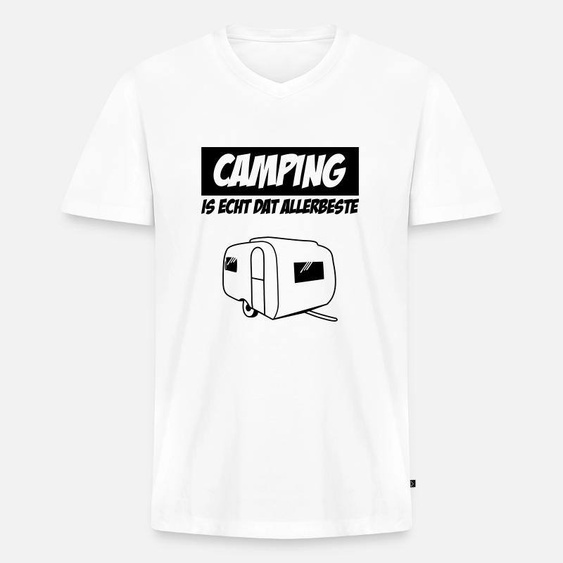 Camping Is Echt Dat Allerbeste - Männer Premium Bio T-Shirt mit V-Ausschnitt - Weiß