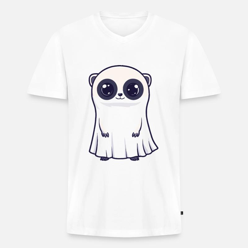 Erdmännchen Halloween Comic Geist - Männer Premium Bio T-Shirt mit V-Ausschnitt - Weiß