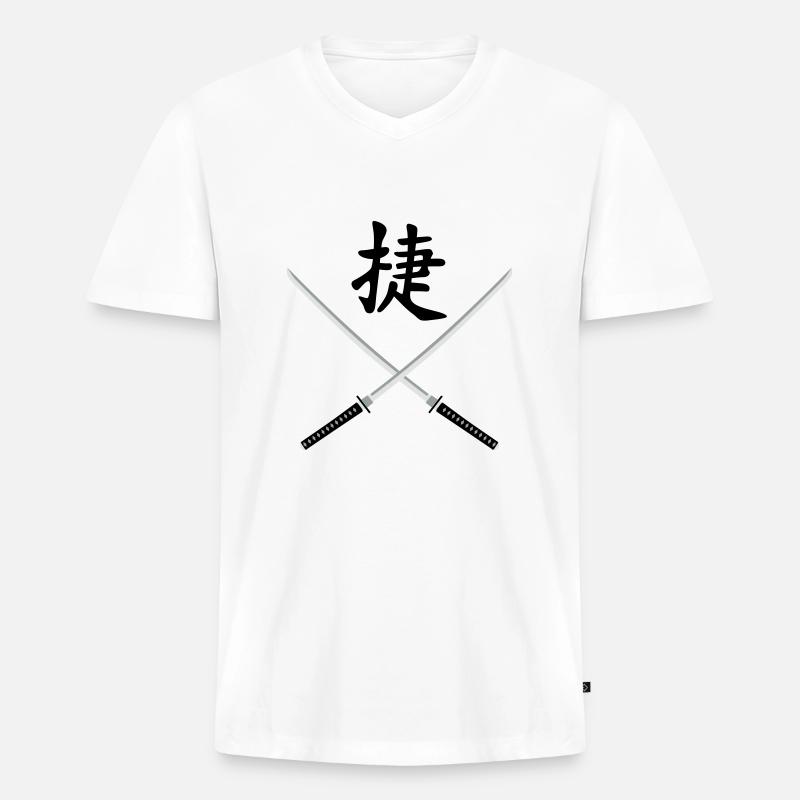 samurai_schwert_victory_3c - Männer Premium Bio T-Shirt mit V-Ausschnitt - Weiß