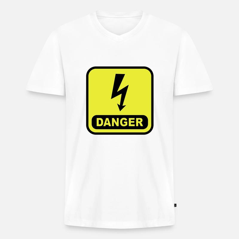 Danger Blitz - Männer Premium Bio T-Shirt mit V-Ausschnitt - Weiß