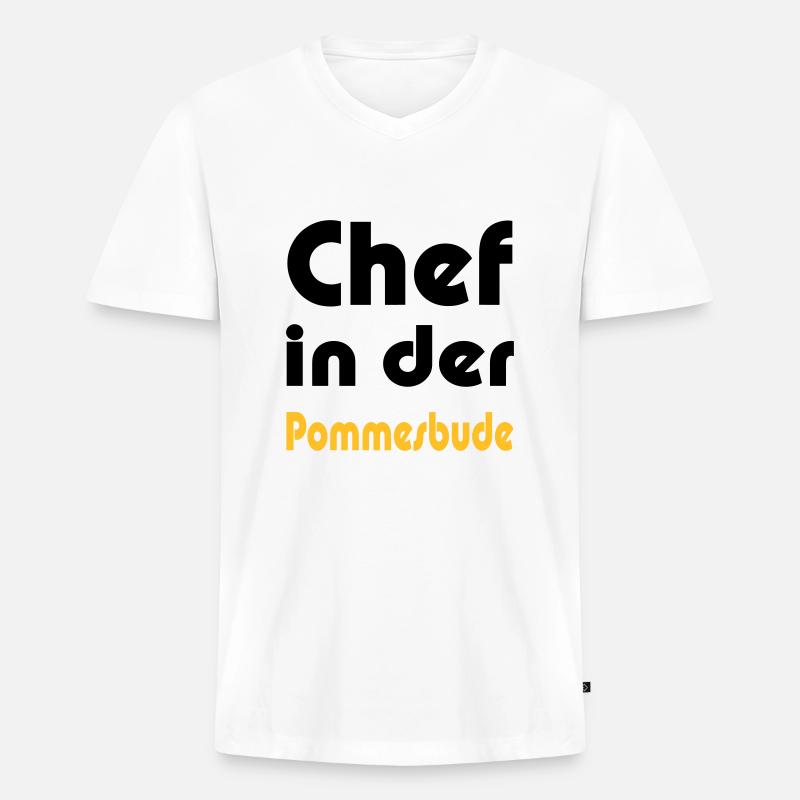 Chef in der Pommesbude - Männer Premium Bio T-Shirt mit V-Ausschnitt - Weiß