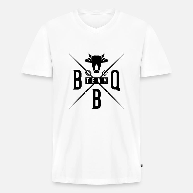 bbq team grill cow - Männer Premium Bio T-Shirt mit V-Ausschnitt - Weiß