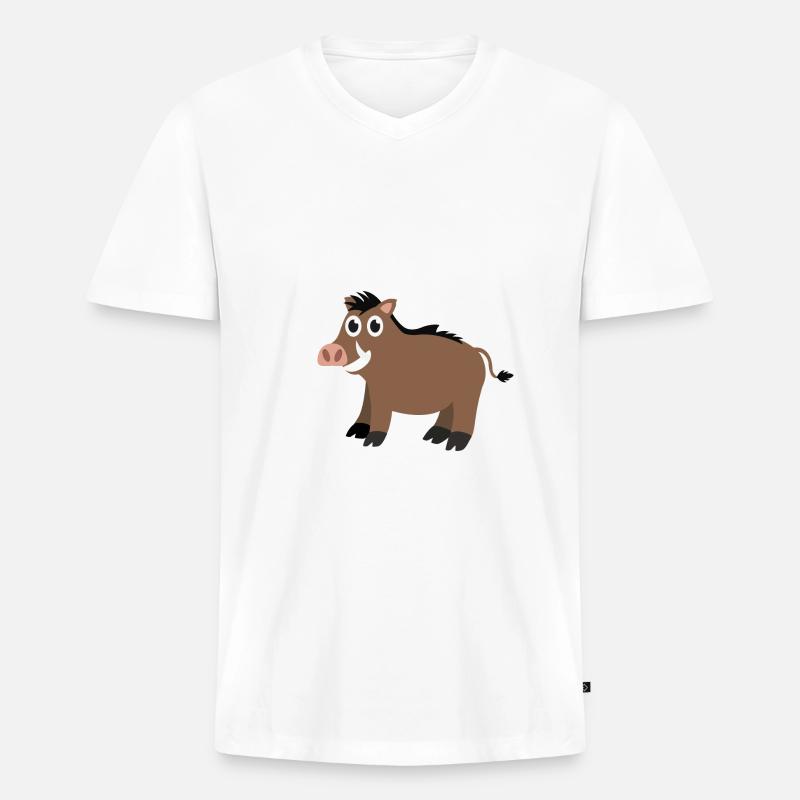 Cinghiale - Maglietta ecologica premium da uomo con scollo a V - bianco