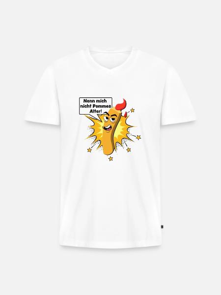 Pommes witzig - Männer Premium Bio T-Shirt mit V-Ausschnitt - Weiß