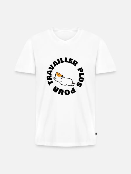 TRAVAILLER PLUS POUR - T-shirt encolure en V Premium bio Homme - blanc