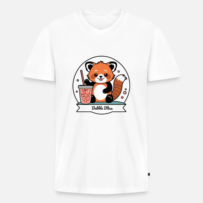 Red Panda Bubble Tea - Männer Premium Bio T-Shirt mit V-Ausschnitt - Weiß