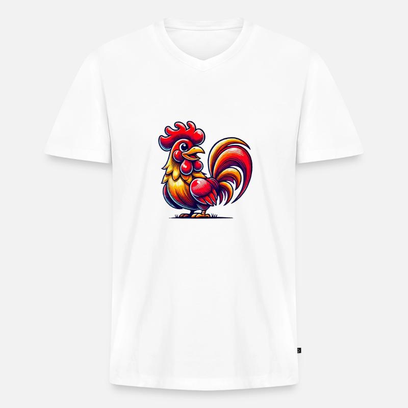 Hahn Comic - Männer Premium Bio T-Shirt mit V-Ausschnitt - Weiß