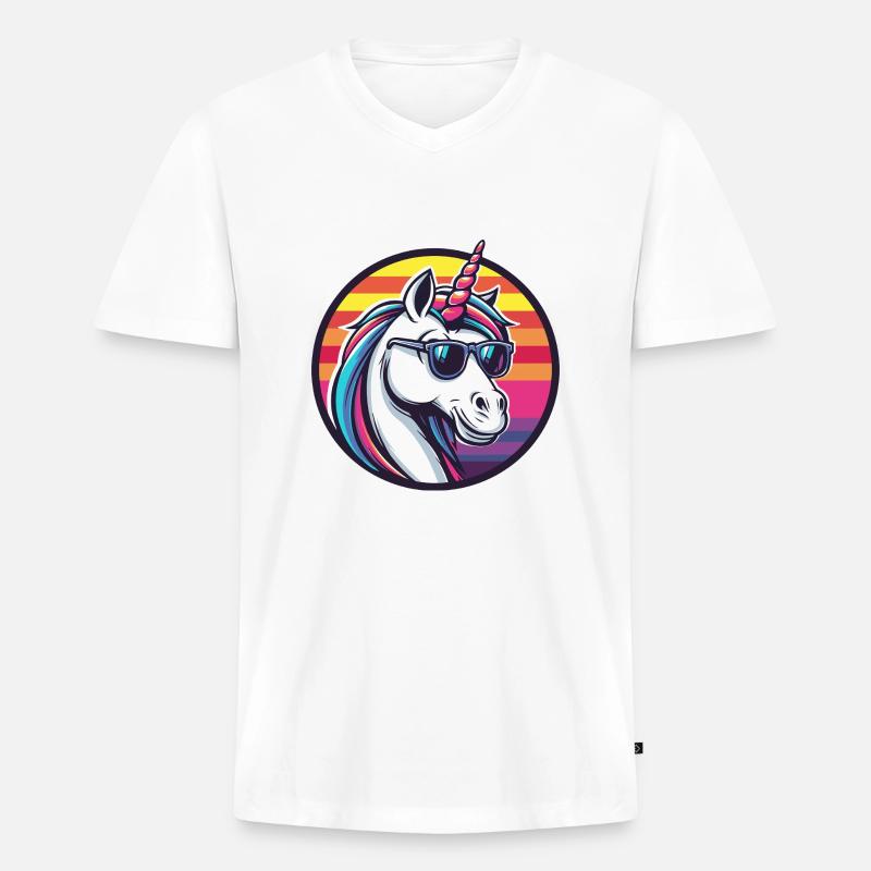 Einhorn Cool Comic - Männer Premium Bio T-Shirt mit V-Ausschnitt - Weiß