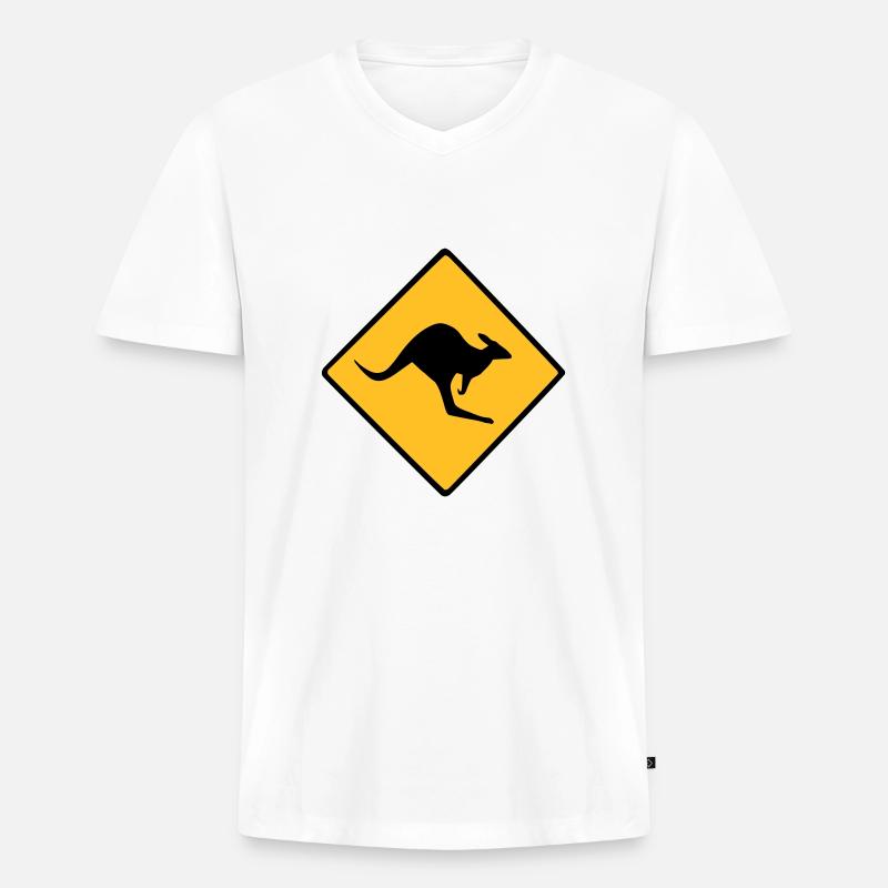 Roadsign Känguruh - Männer Premium Bio T-Shirt mit V-Ausschnitt - Weiß