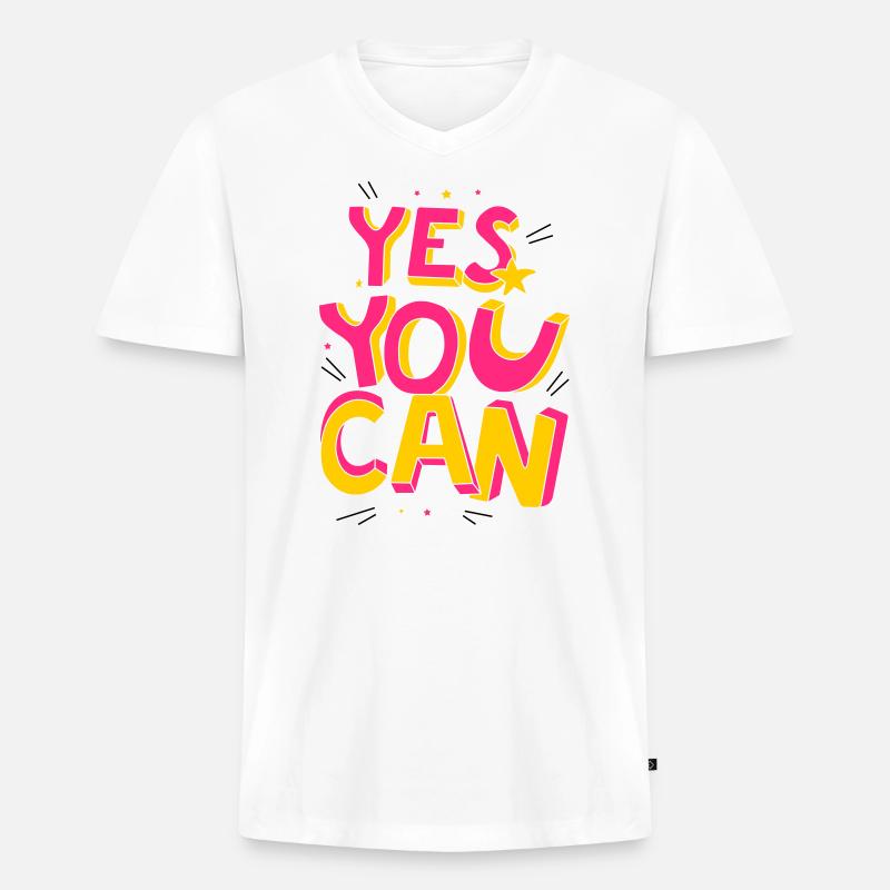 Yes you can - Männer Premium Bio T-Shirt mit V-Ausschnitt - Weiß