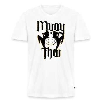 Muay Thai Thaiboxen Kickboxen - Männer Premium Bio T-Shirt mit V-Ausschnitt - Weiß - Vorne - Nico (187cm)
