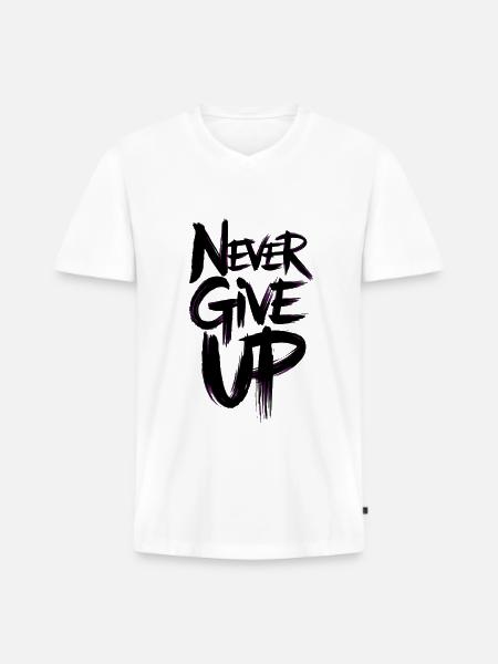 Gib niemals auf, lila Pinsel, - Männer Premium Bio T-Shirt mit V-Ausschnitt - Weiß