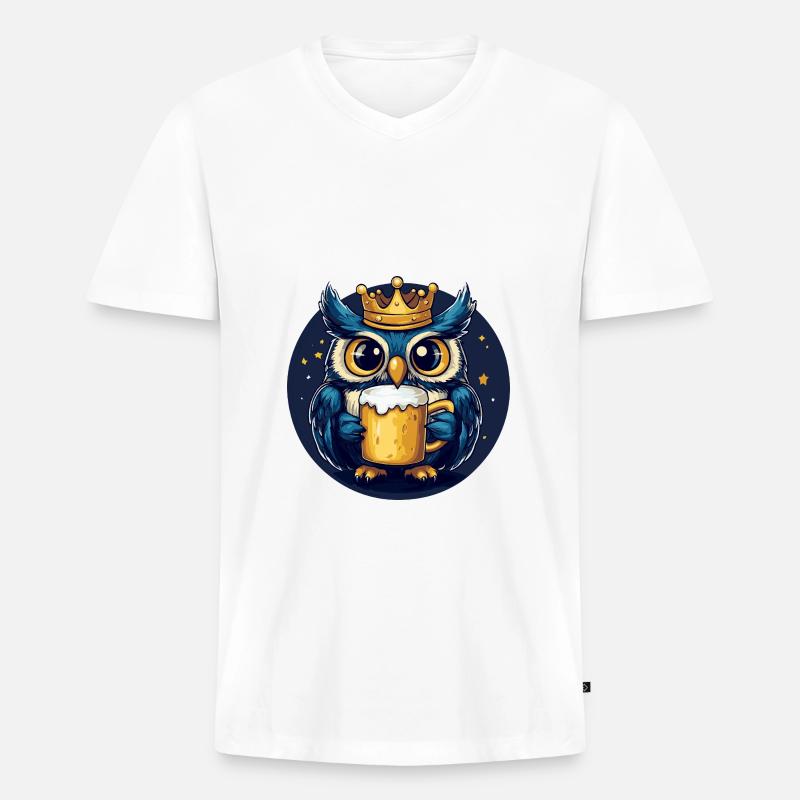 Eule Bier - Männer Premium Bio T-Shirt mit V-Ausschnitt - Weiß