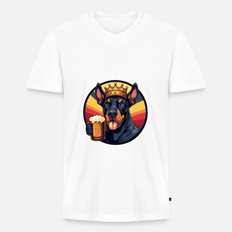 Dobermann Hund Bier - Männer Premium Bio T-Shirt mit V-Ausschnitt - Weiß