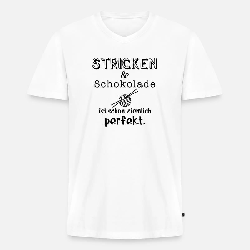 stricken und schokolade - Männer Premium Bio T-Shirt mit V-Ausschnitt - Weiß