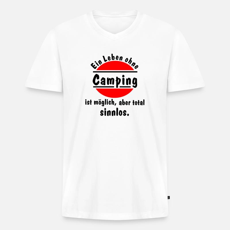 leben ohne camping - Männer Premium Bio T-Shirt mit V-Ausschnitt - Weiß
