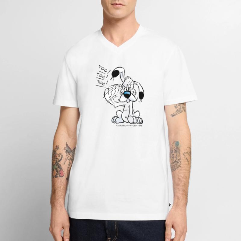 Asterix & Obelix Idefix Klopft Toc Toc Toc Männer Premium Bio T-Shirt mit V-Ausschnitt