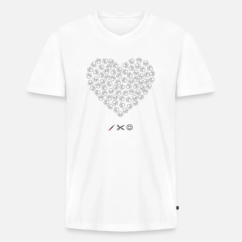 Herz mit Hunde Pfote - Männer Premium Bio T-Shirt mit V-Ausschnitt - Weiß