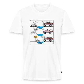 HEIN! Touriste #02 (Don complet) - T-shirt encolure en V Premium bio Homme - blanc - Devant - Nico (187cm)