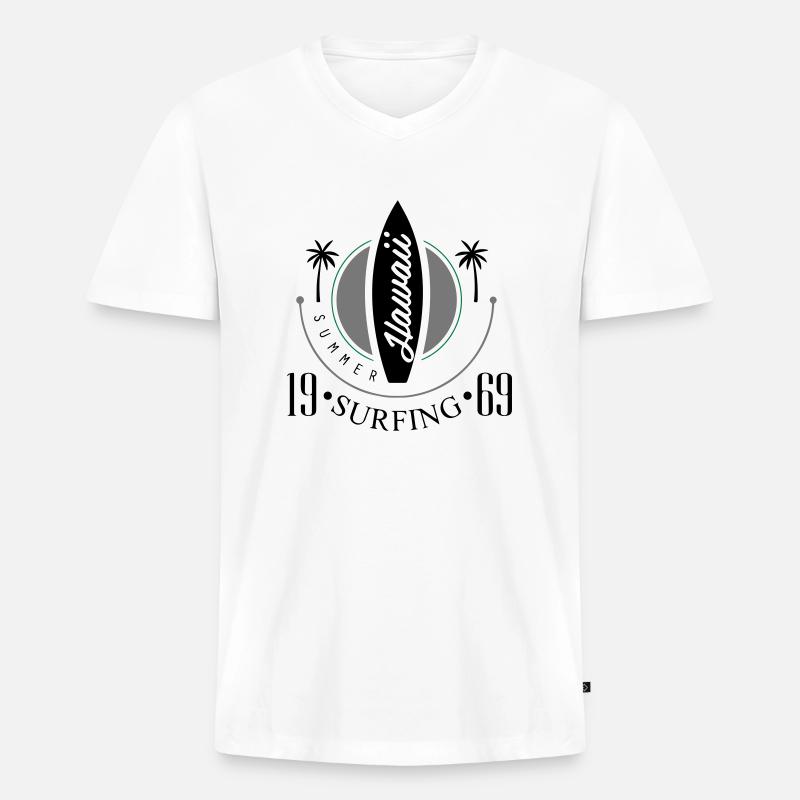 Surfing | Hawaii, Urlaub | Freizeitomode Bstyled - Männer Premium Bio T-Shirt mit V-Ausschnitt - Weiß
