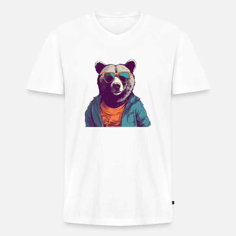 Jim der Bär - Männer Premium Bio T-Shirt mit V-Ausschnitt - Weiß