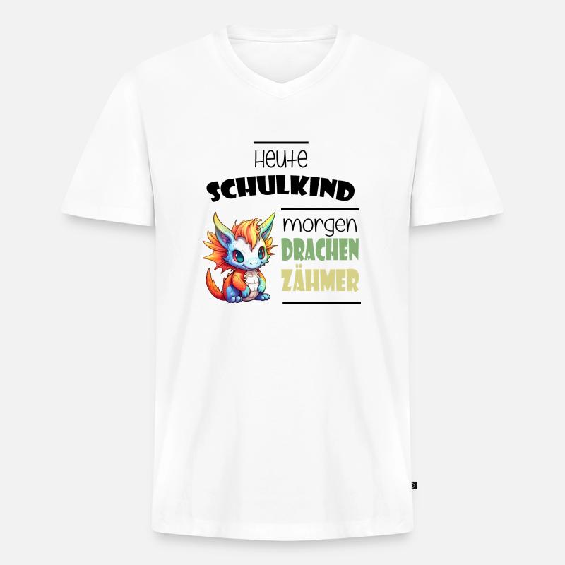 Einschulung Schulkind Drache - Männer Premium Bio T-Shirt mit V-Ausschnitt - Weiß