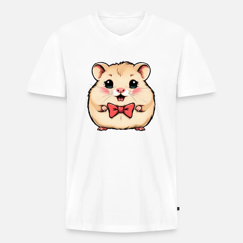 Charmanter Hamster mit roter Fliege - Männer Premium Bio T-Shirt mit V-Ausschnitt - Weiß