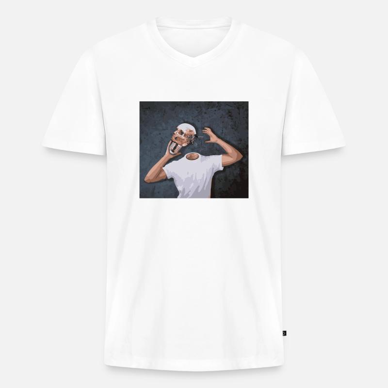 Schädel in der Hand - Männer Premium Bio T-Shirt mit V-Ausschnitt - Weiß