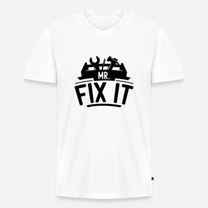 Mr Fix It - Männer Premium Bio T-Shirt mit V-Ausschnitt - Weiß