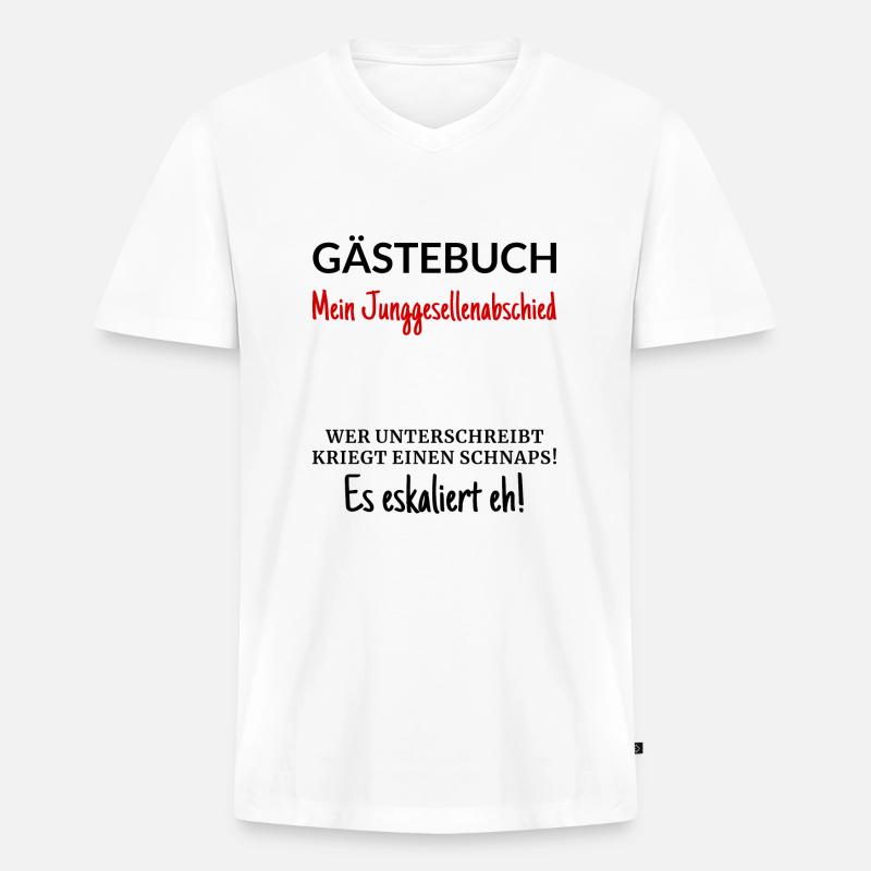 Junggesellenabschied Gästebuch - Männer Premium Bio T-Shirt mit V-Ausschnitt - Weiß