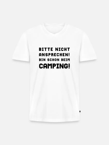bitte nicht ansprechen camping - Männer Premium Bio T-Shirt mit V-Ausschnitt - Weiß