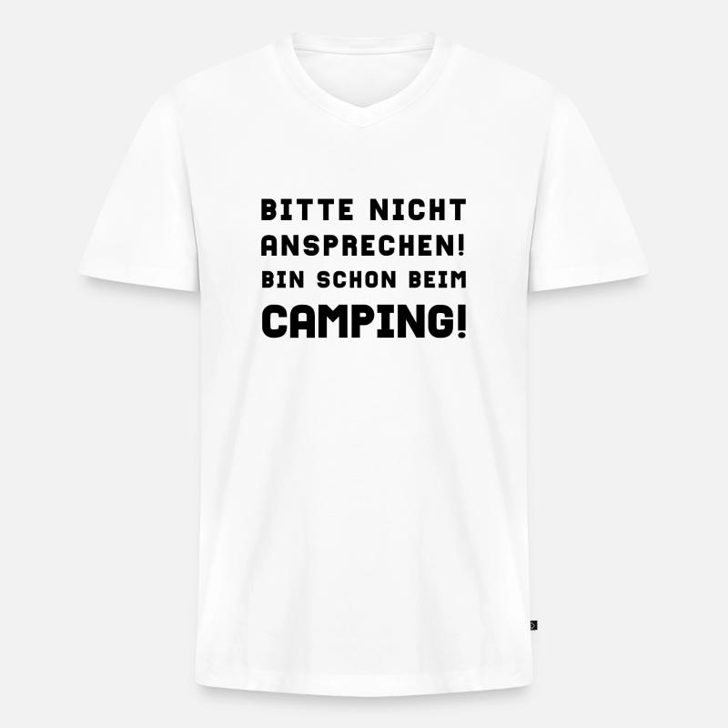 bitte nicht ansprechen camping - Männer Premium Bio T-Shirt mit V-Ausschnitt - Weiß