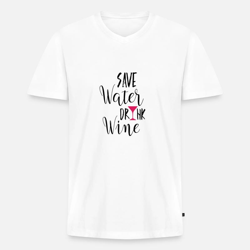 Save Water drink wine Rotwein Sprüche Geschenkidee - Männer Premium Bio T-Shirt mit V-Ausschnitt - Weiß