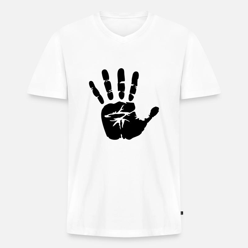 Hand - Männer Premium Bio T-Shirt mit V-Ausschnitt - Weiß