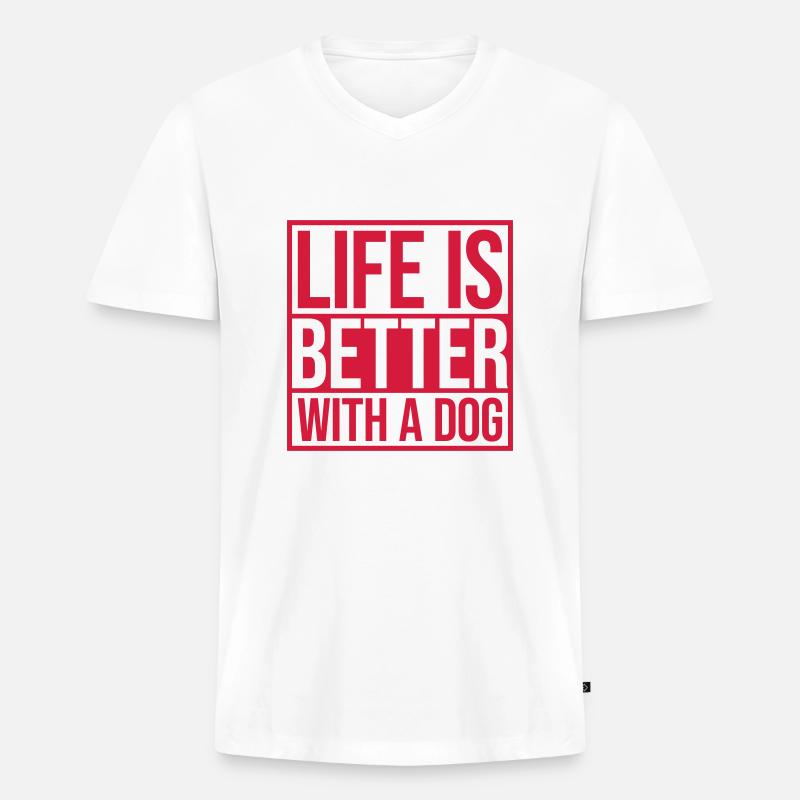 better with a dog - Männer Premium Bio T-Shirt mit V-Ausschnitt - Weiß