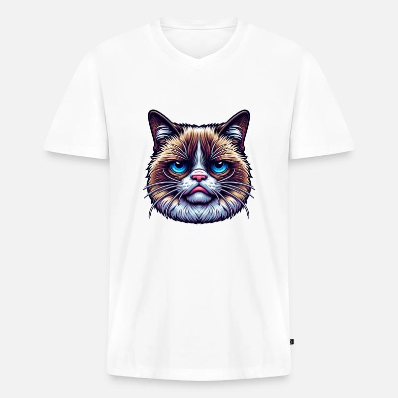 Katze mit schlechter Laune - Männer Premium Bio T-Shirt mit V-Ausschnitt - Weiß