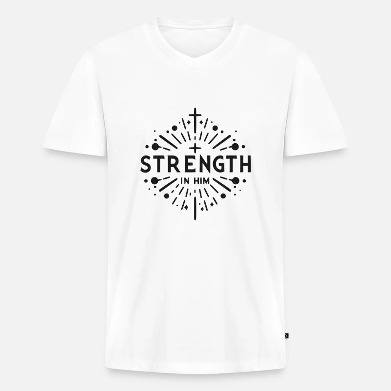 Kraft in Ihm - Männer Premium Bio T-Shirt mit V-Ausschnitt - Weiß