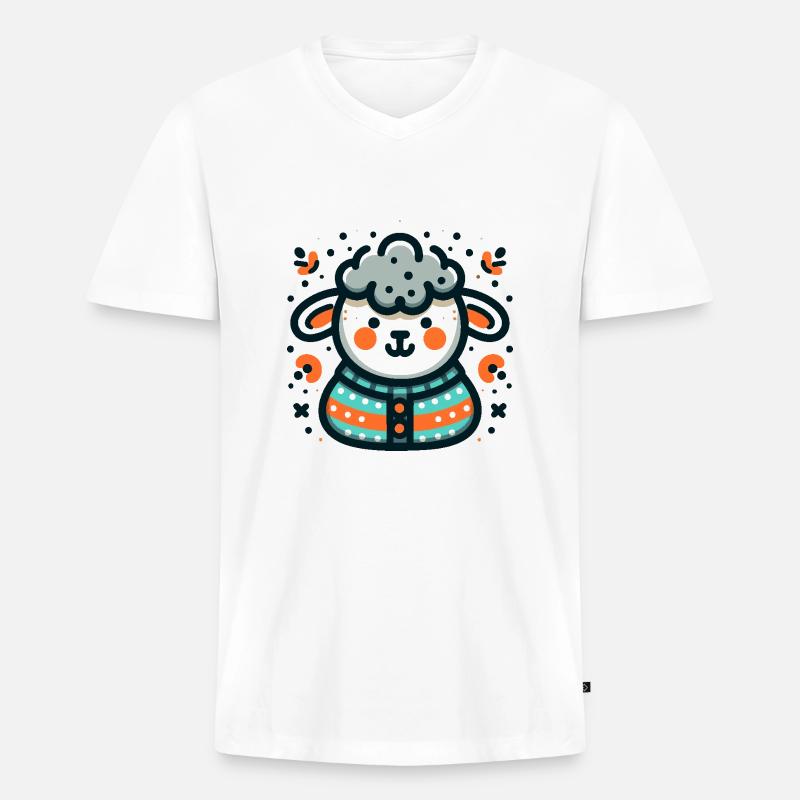 Mouton mignon dans un pull - T-shirt encolure en V Premium bio Homme - blanc
