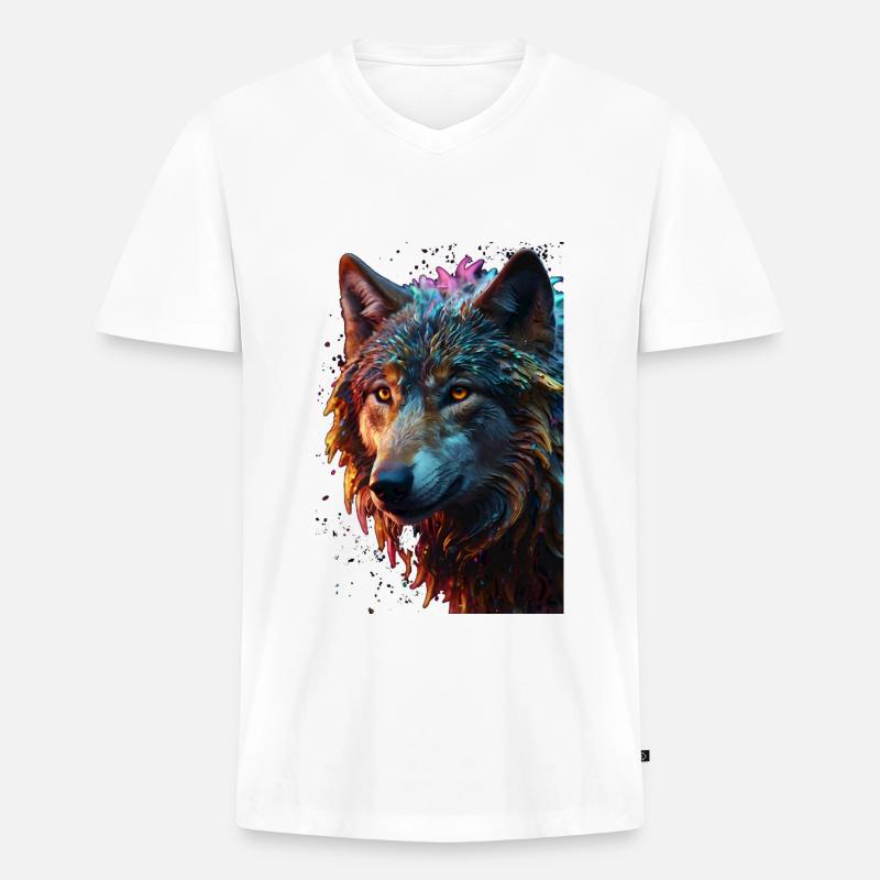 Wolf Wolfskopf Raubtier Geschenk - Männer Premium Bio T-Shirt mit V-Ausschnitt - Weiß