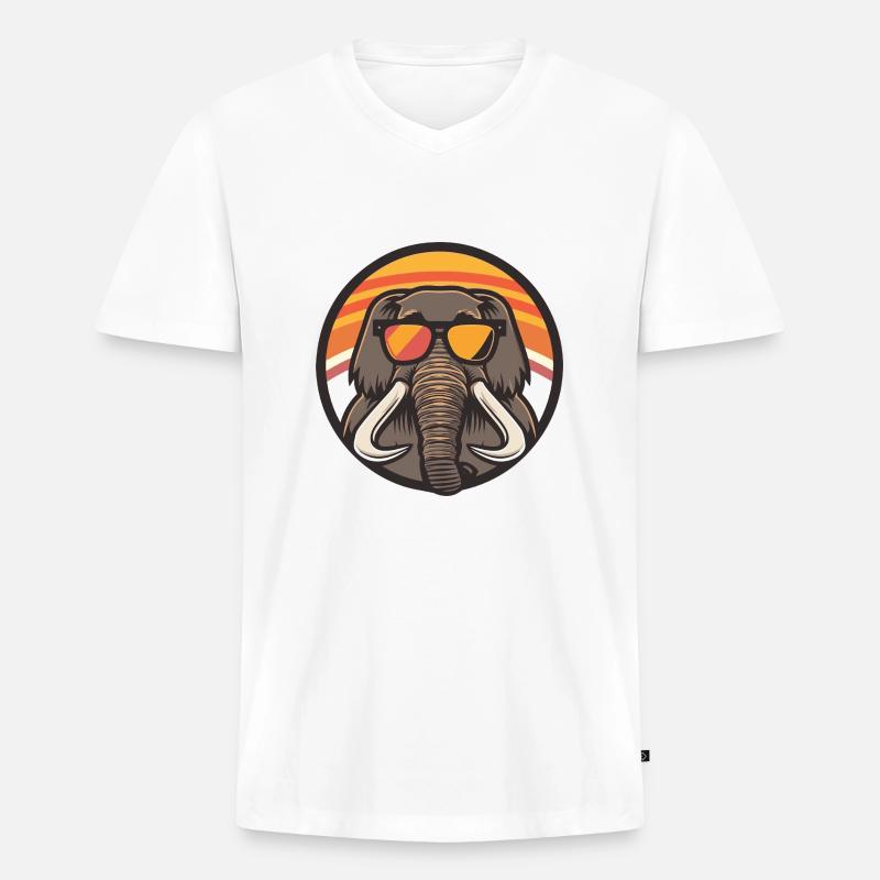 Mammut Comic Elefant Cool - Männer Premium Bio T-Shirt mit V-Ausschnitt - Weiß