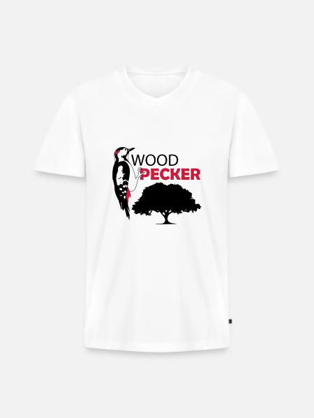 WOODPECKER - Männer Premium Bio T-Shirt mit V-Ausschnitt - Weiß