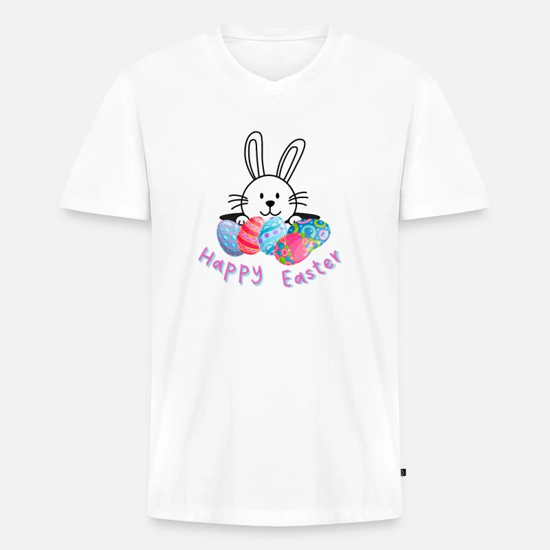 Happy Easter - Männer Premium Bio T-Shirt mit V-Ausschnitt - Weiß