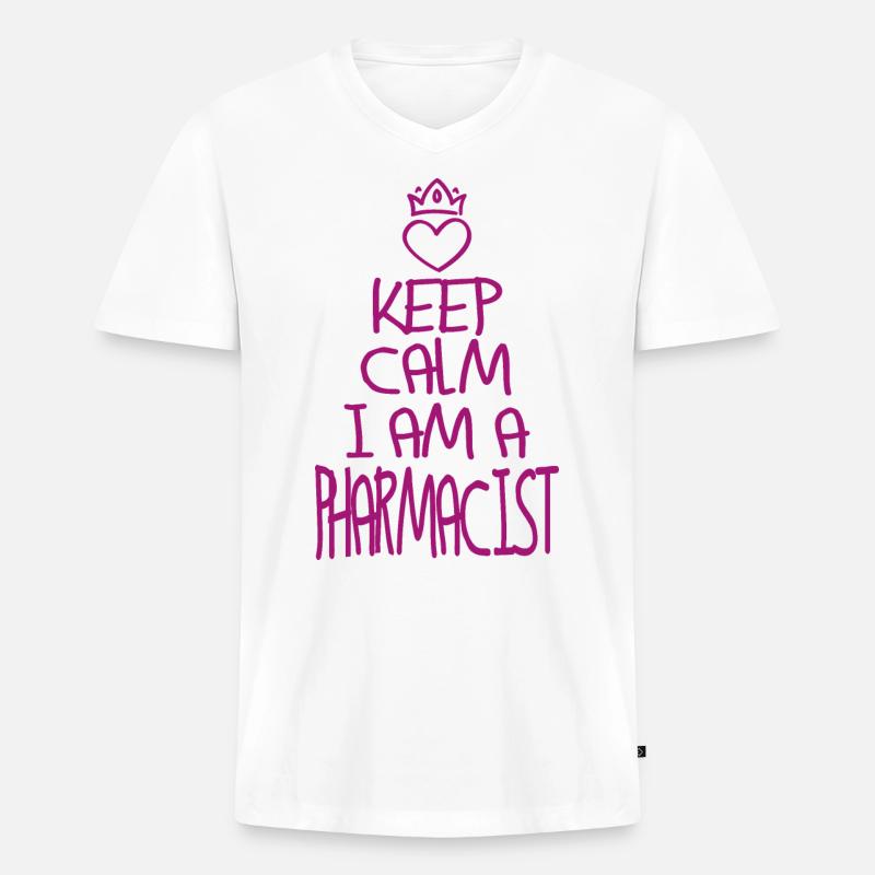 Keep Calm Apotheker cool - Männer Premium Bio T-Shirt mit V-Ausschnitt - Weiß
